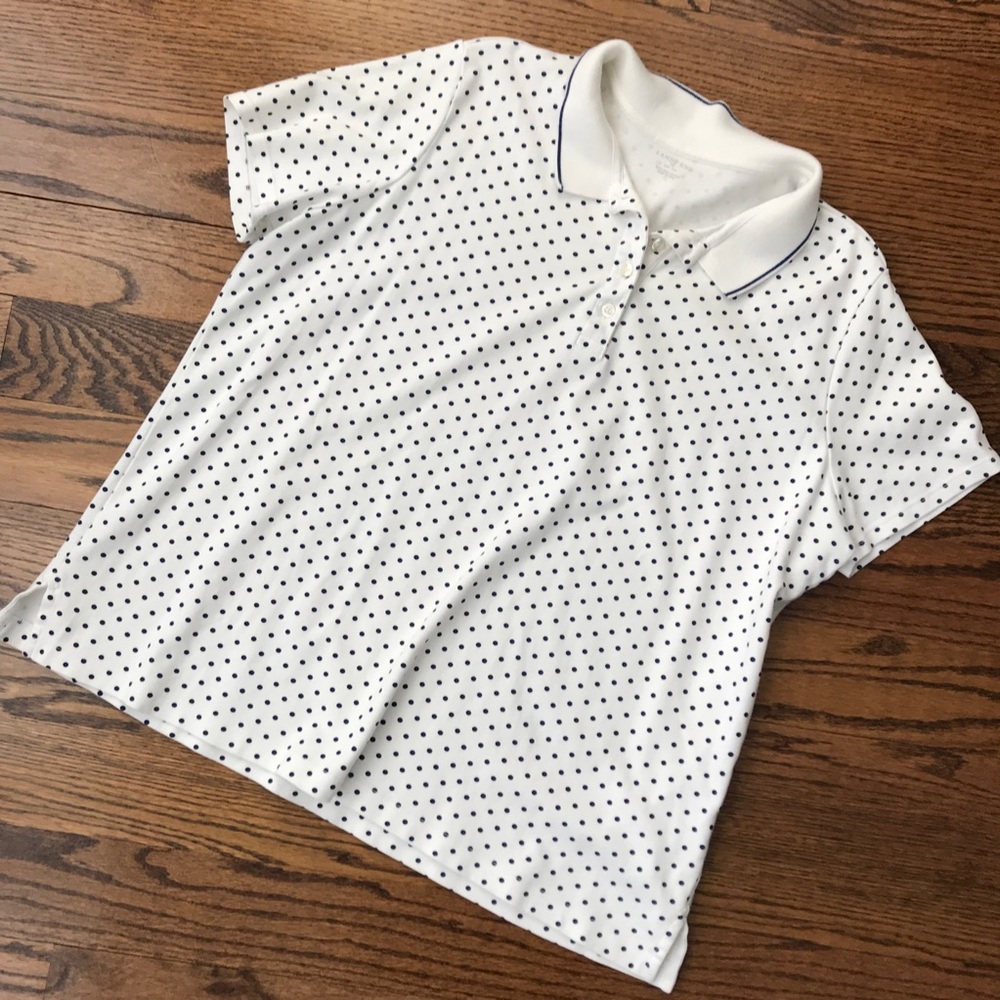 Lands End Navy Polka Dot Supima Cotton Polo